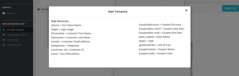 email shortcode popup to help abandoned cart email template